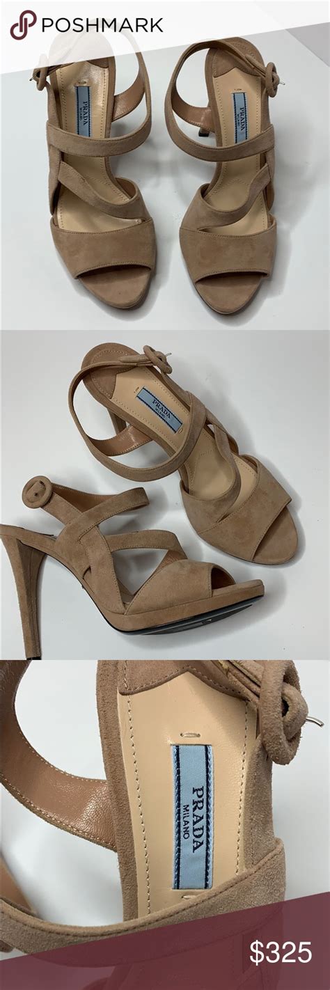 prada taupe suede shoes with open toe|women's slingback prada shoes.